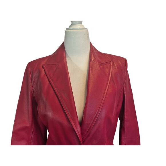 Worthington Red Leather Two Button L Fitted Jacket XS - Picture 2 of 8